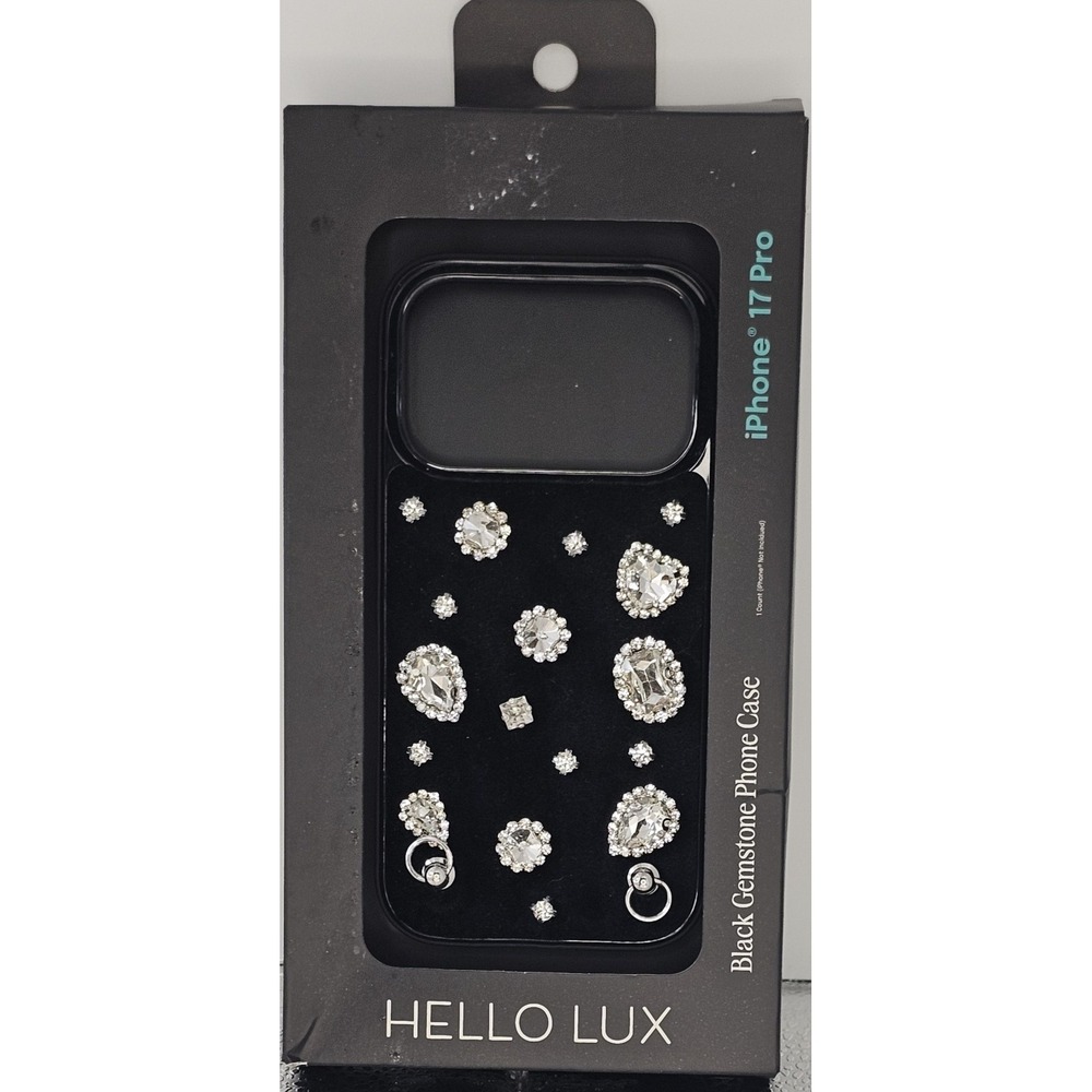 HELLO LUX Black Jewelled Luxury Gemstone Hard Case for iPhone 14 Pro Max